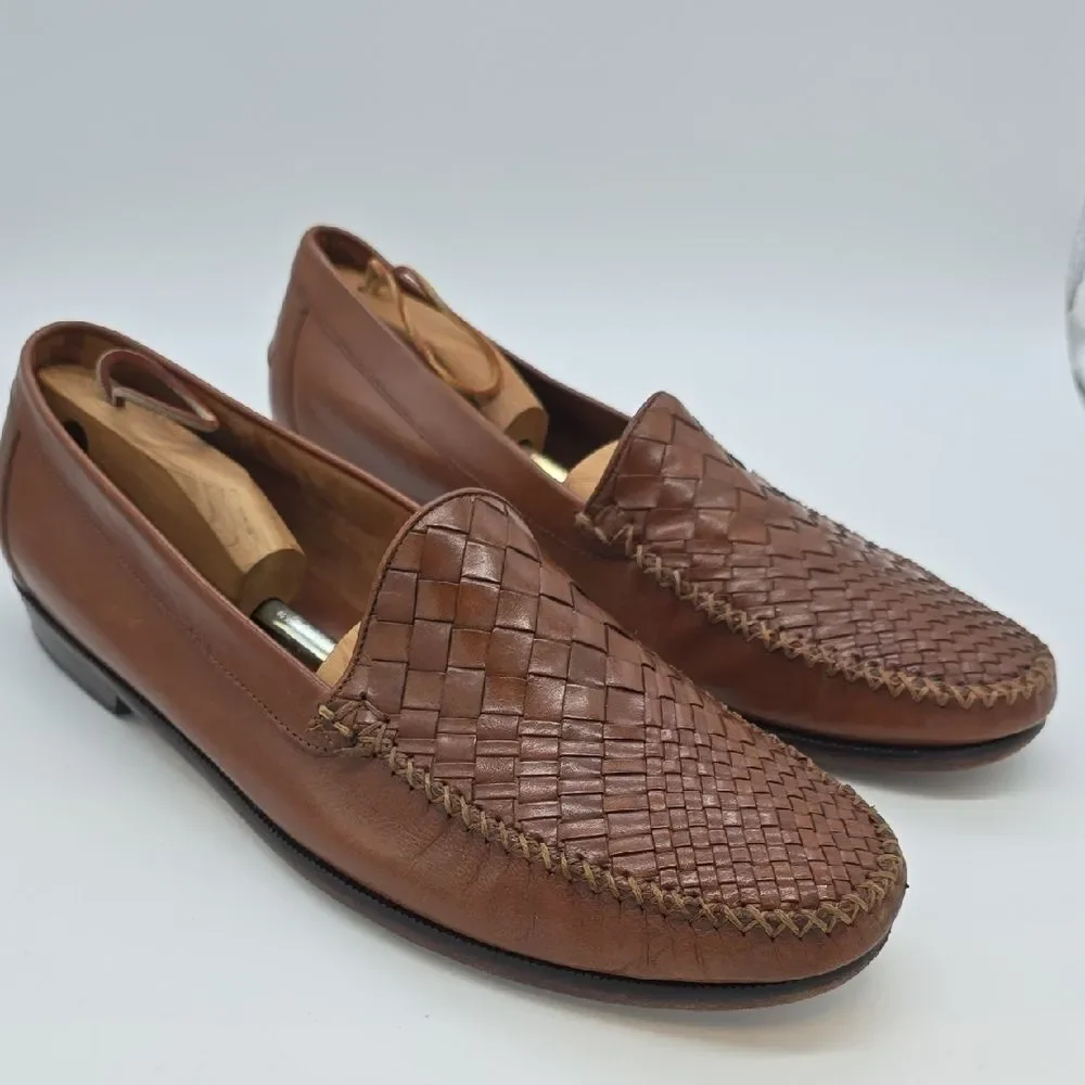 Cole Haan Tan Woven Leather Slip-On Loafers